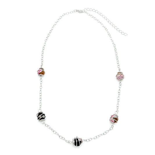 Multicolor agate silver swirl necklace