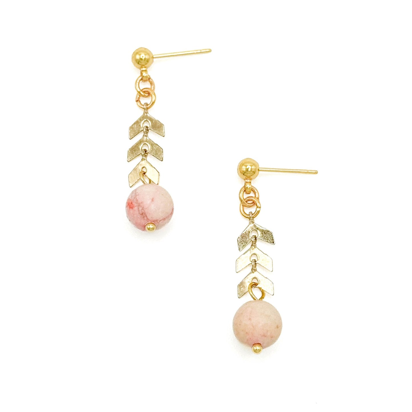 Peach agate gold arrow earrings