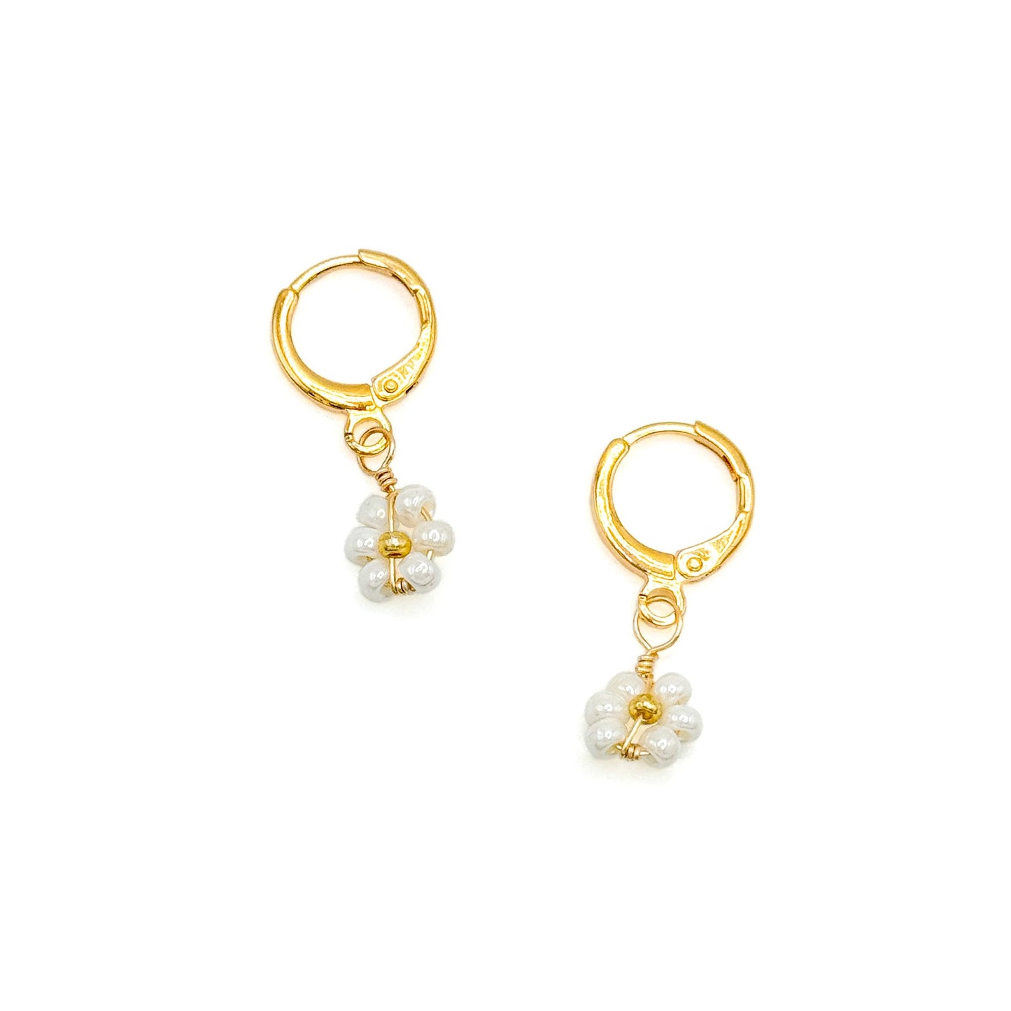 Pearlescent gold flower leverback earrings