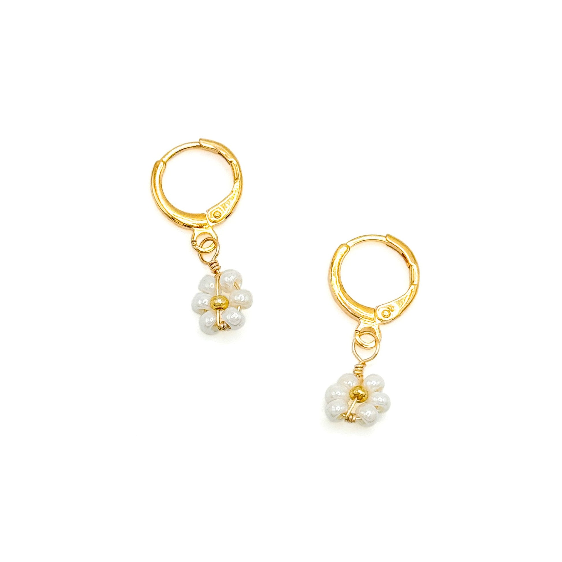 Pearlescent gold flower leverback earrings