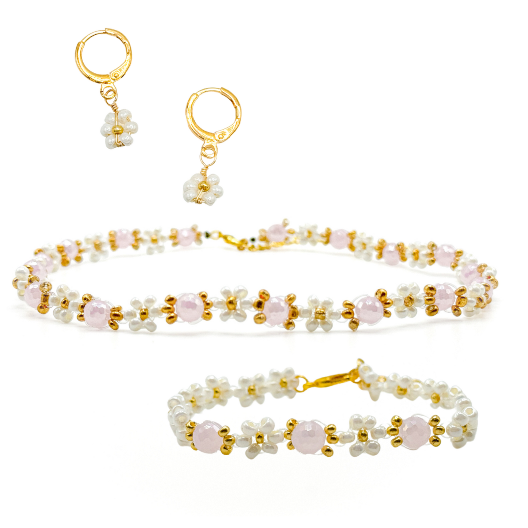 Pink pearl gold flower jewelry