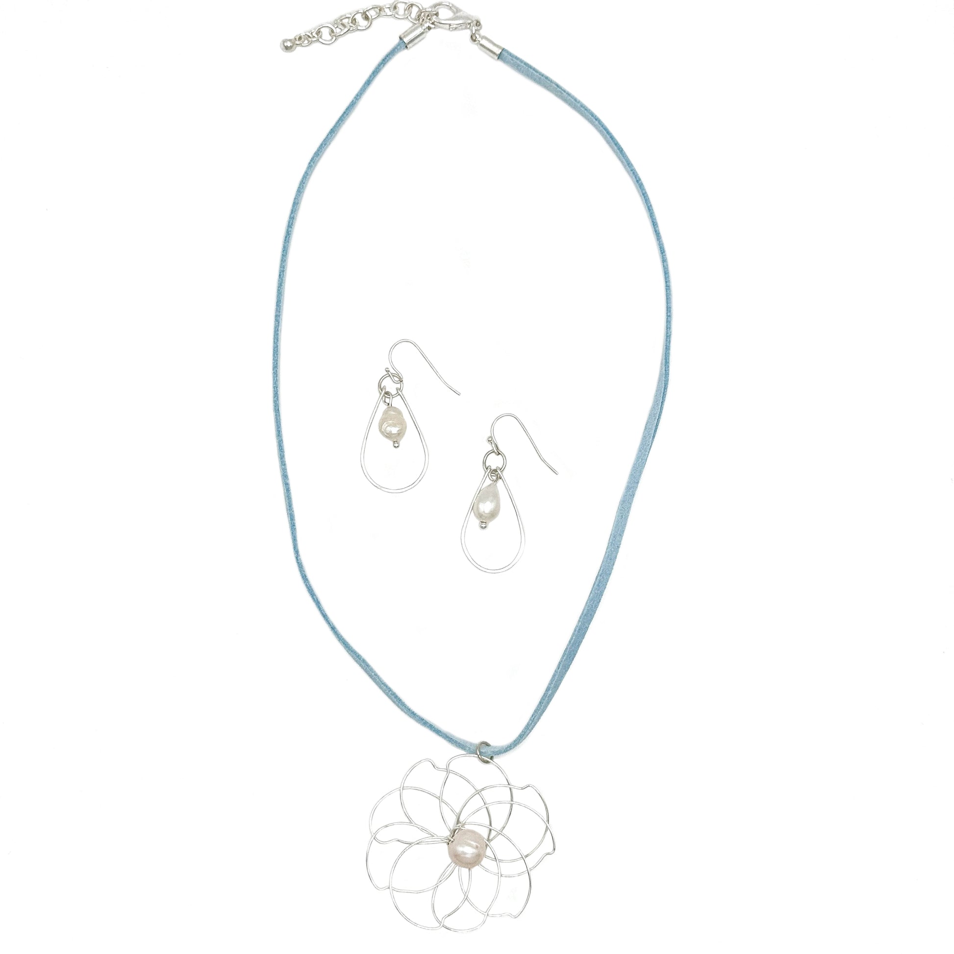 Blue pearl silver flower jewelry