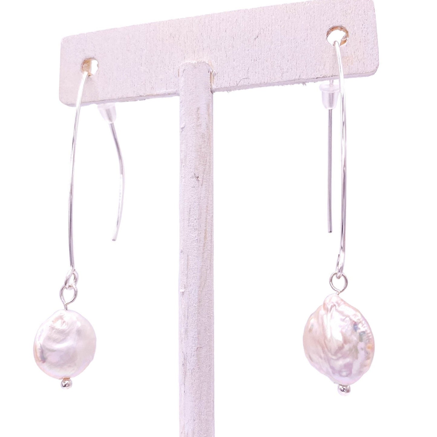 Freshwater pearl silver threader earrings