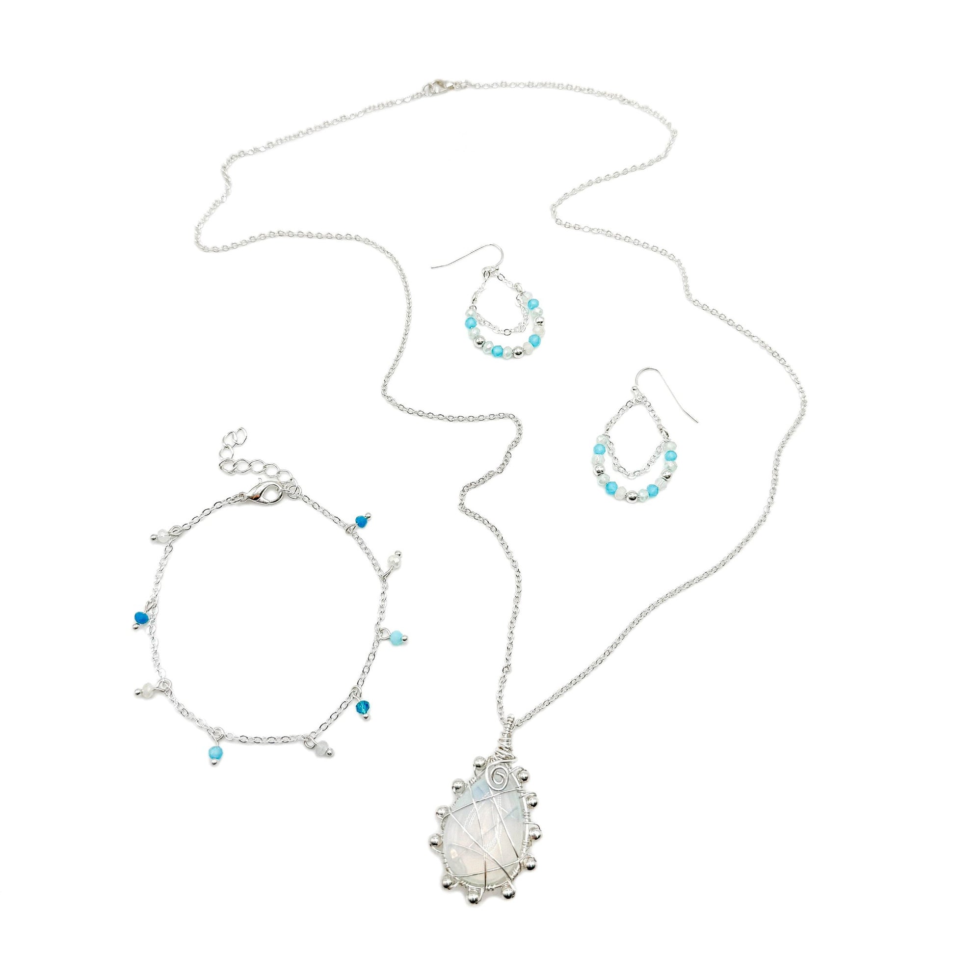 Blue white silver opal jewelry