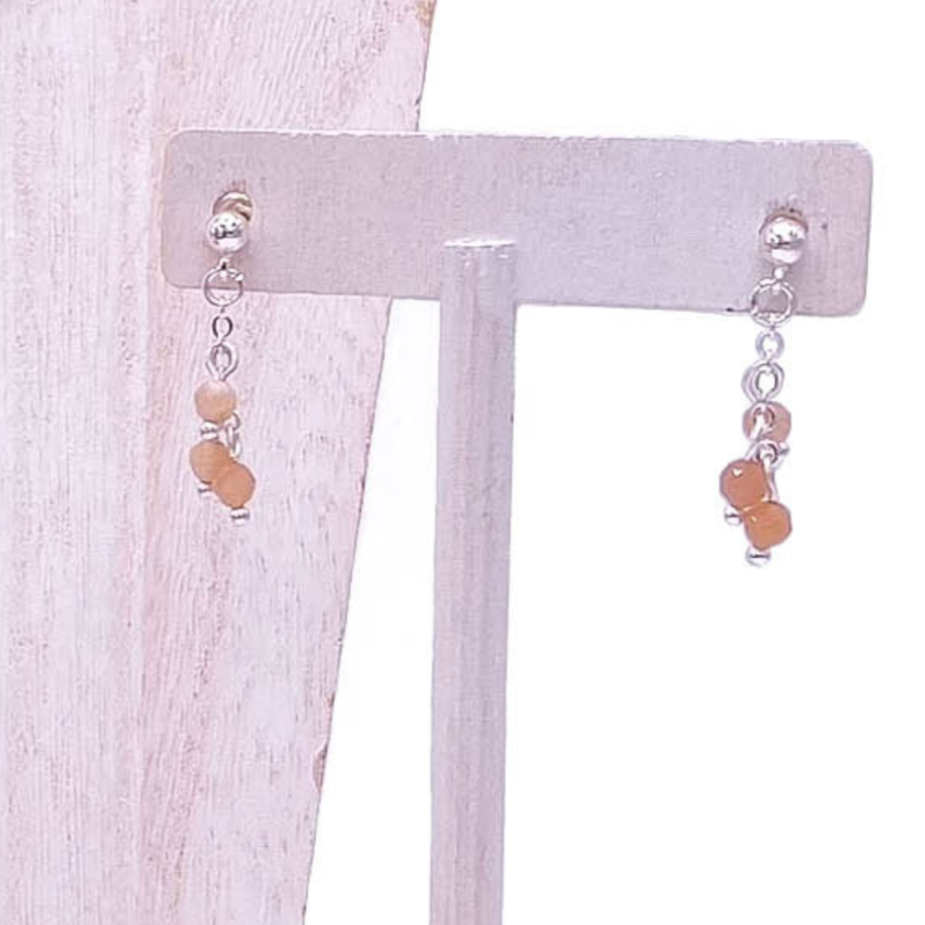 Peach sunstone silver earrings