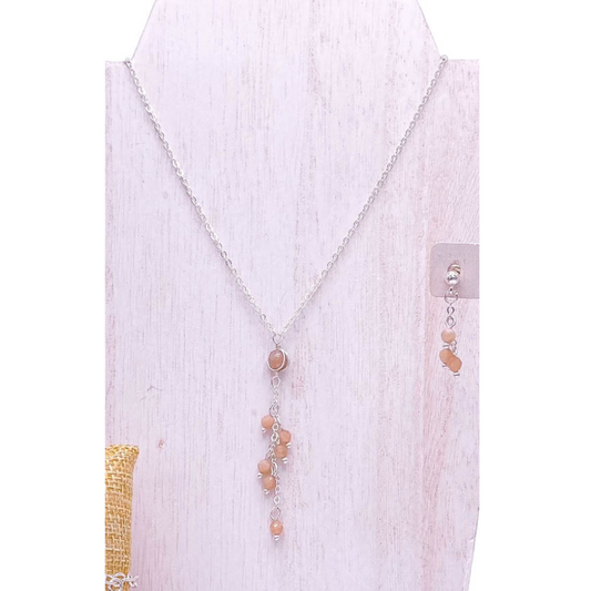 Peach sunstone silver tassel necklace