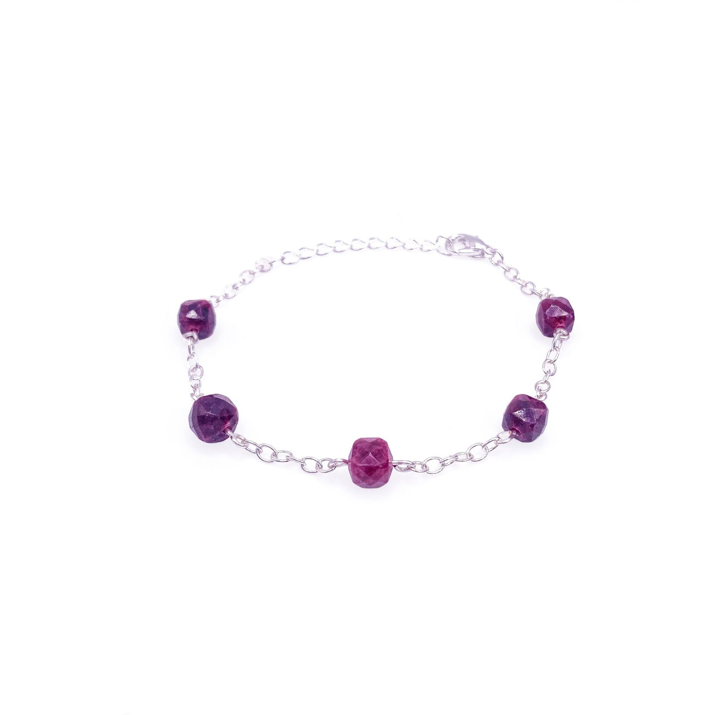 Red purple agate silver bracelet