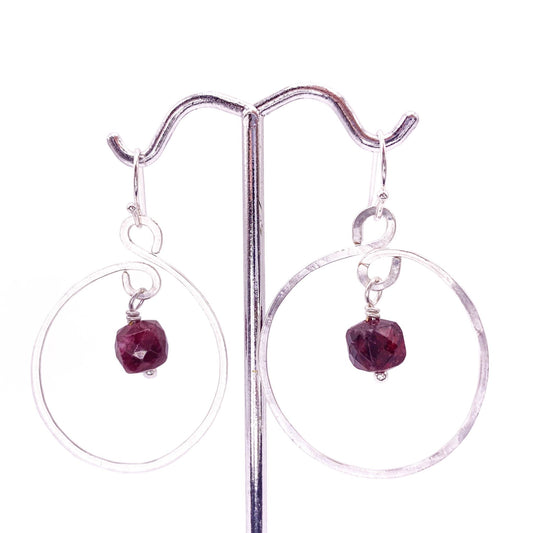 Red purple agate silver earrings