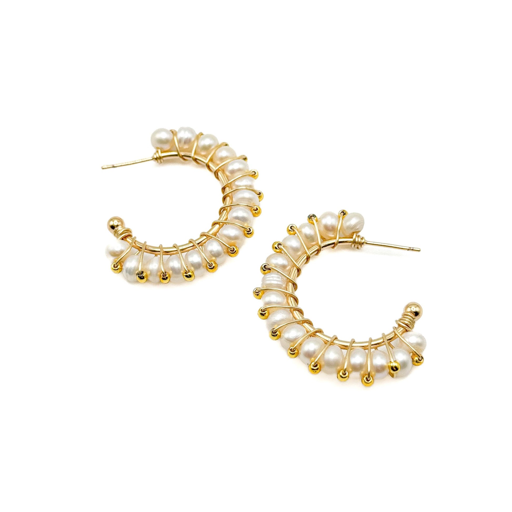 Pearl gold chunky crescent earrings