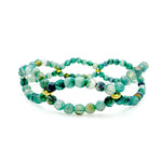 Green and white agate and gold beaded helix-shaped stretch bracelet