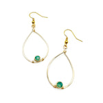 Gold teardrop dangle earrings with green agate drop