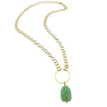 Gold circular chain necklace with green aventurine stone and gold hoop pendant