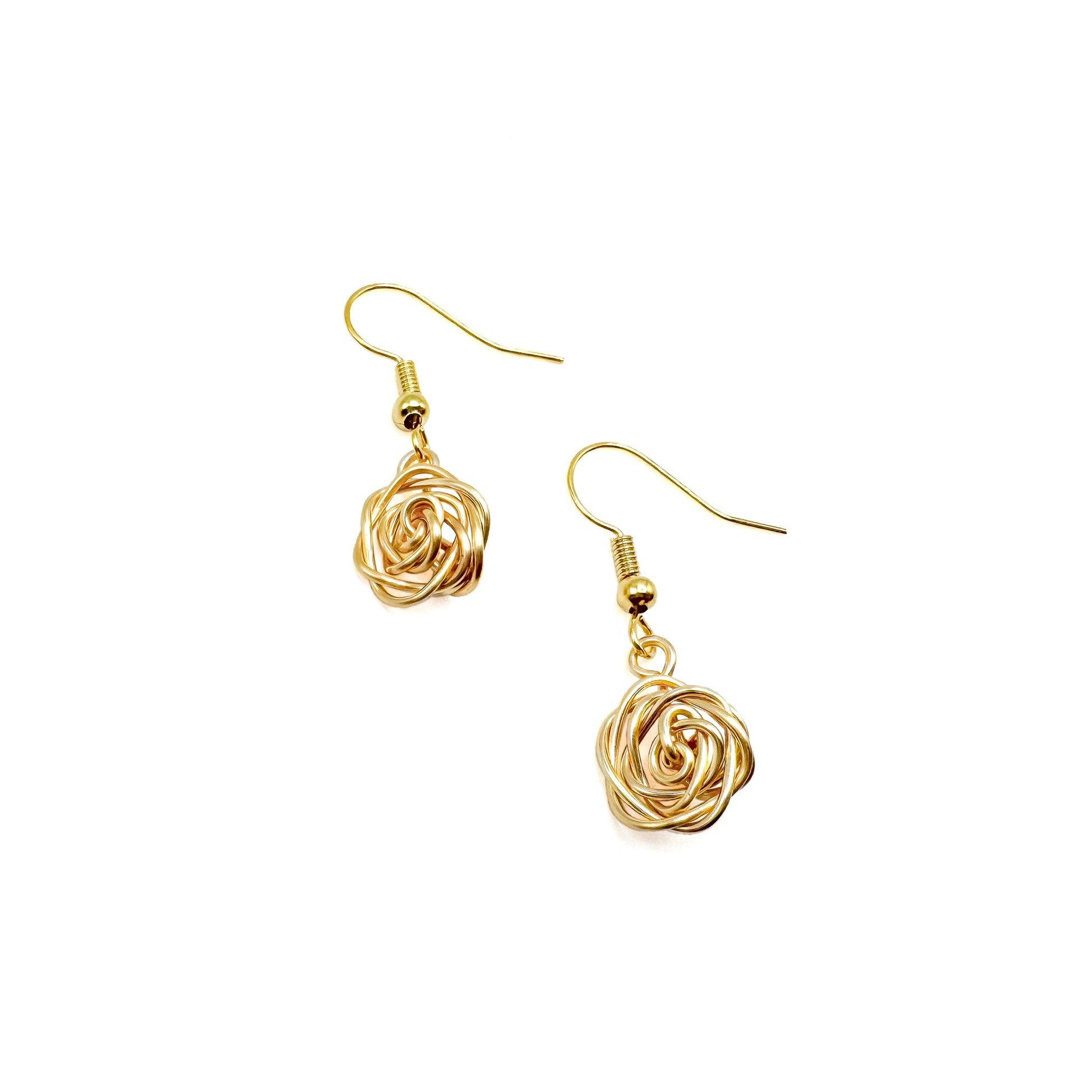 Gold rose flower dangle earrings