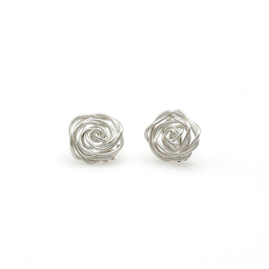 silver rose stud earrings