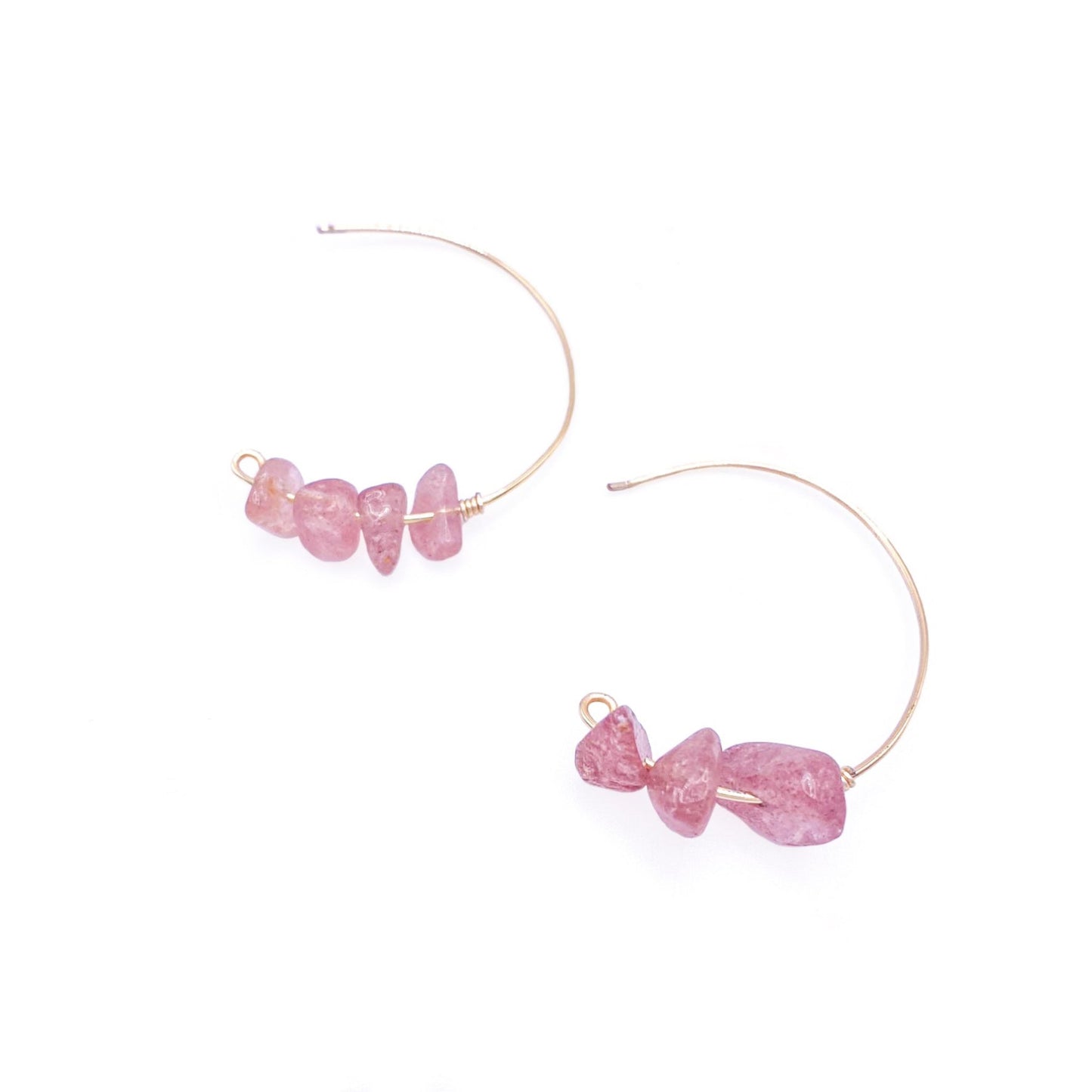 Pink quartz gold threader earrings