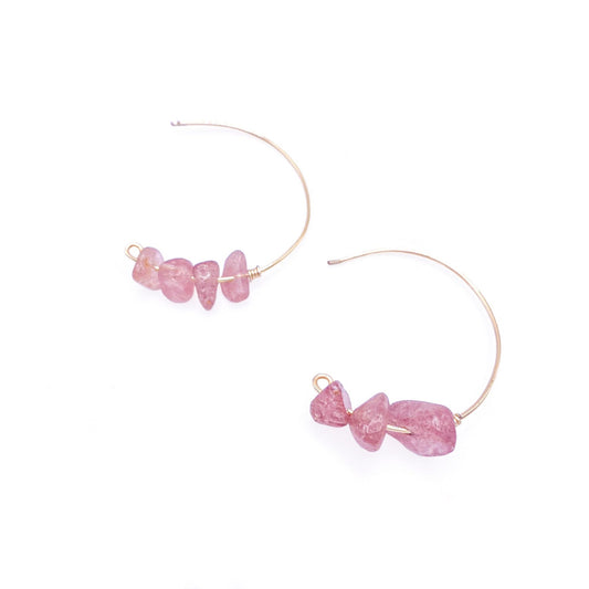 Pink quartz gold threader earrings