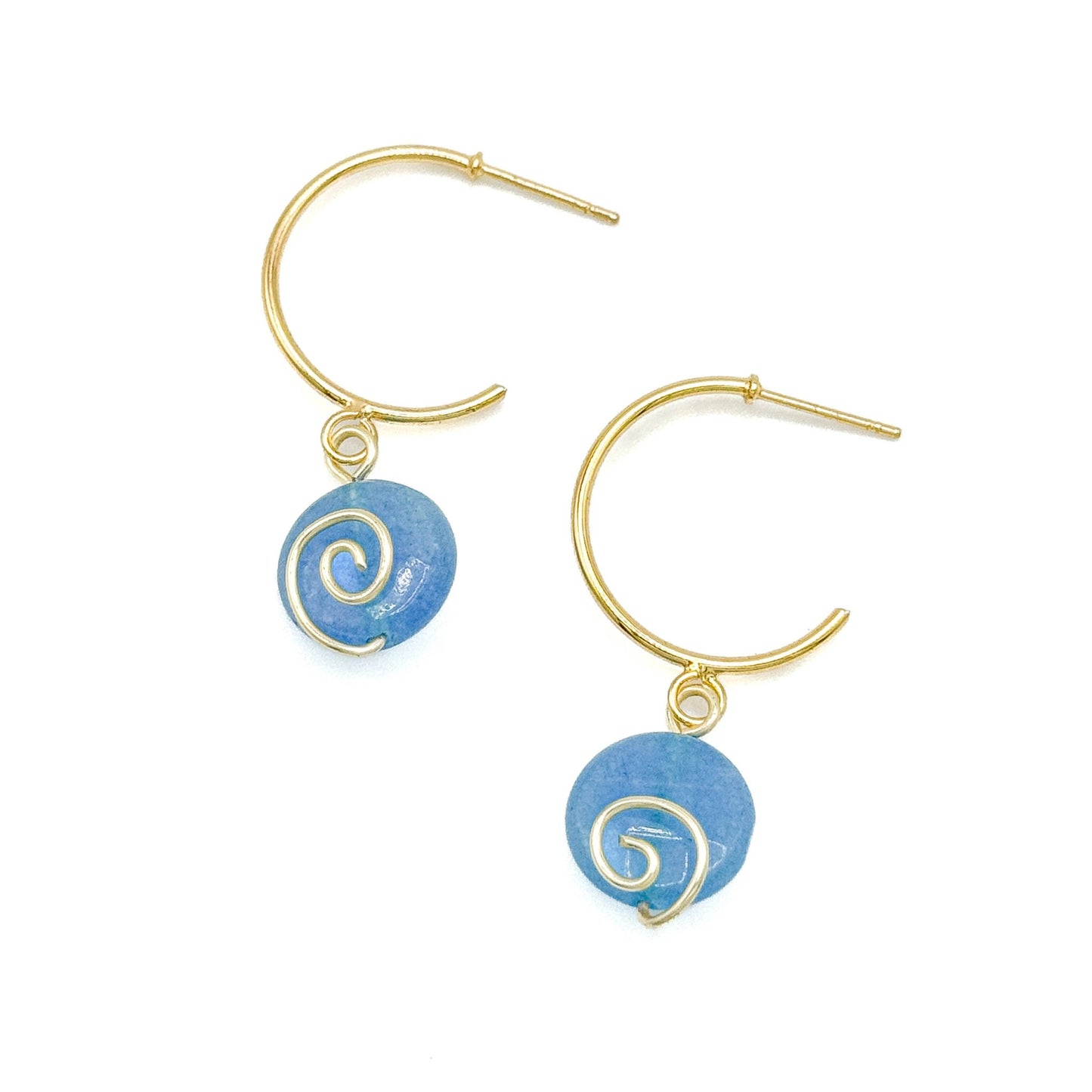 Blue agate gold crescent earrings