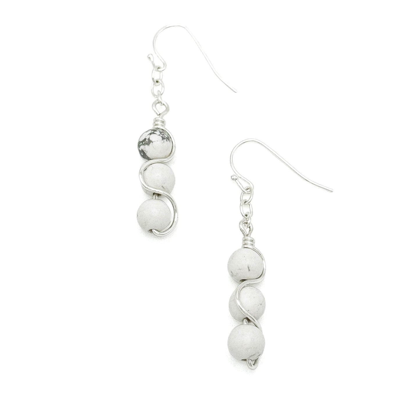 White howlite silver earrings