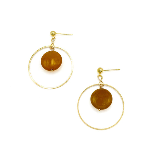 Brown agate gold earrings