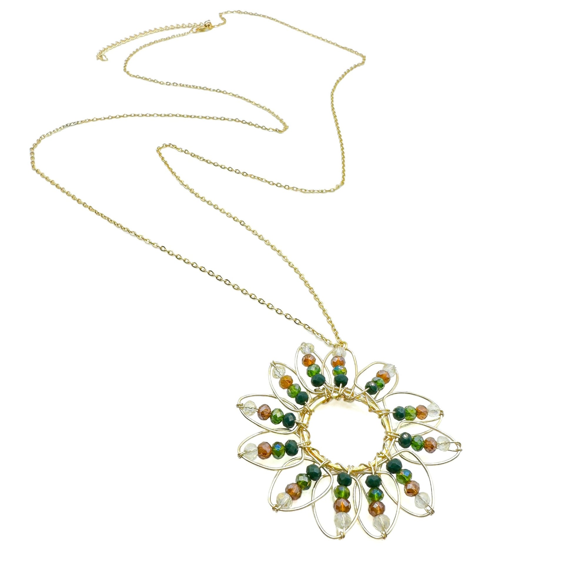 Multicolor crystal fall gold necklace