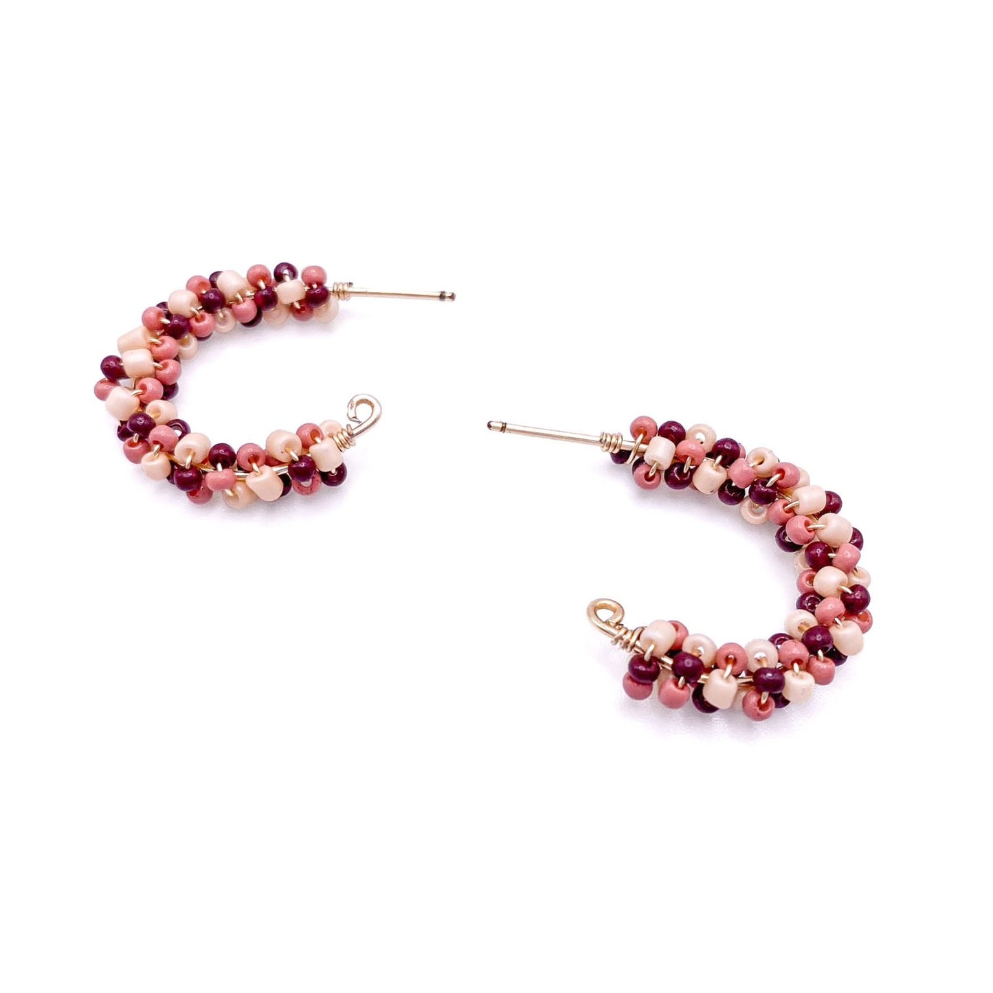 Pink multicolor gold crescent earrings