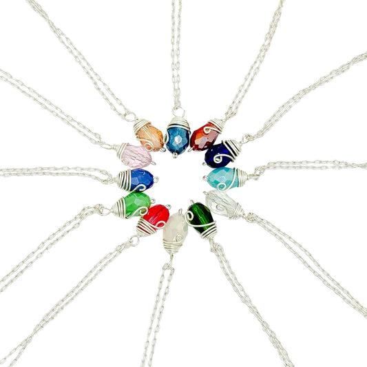 Multicolor crystal birthstone silver necklaces