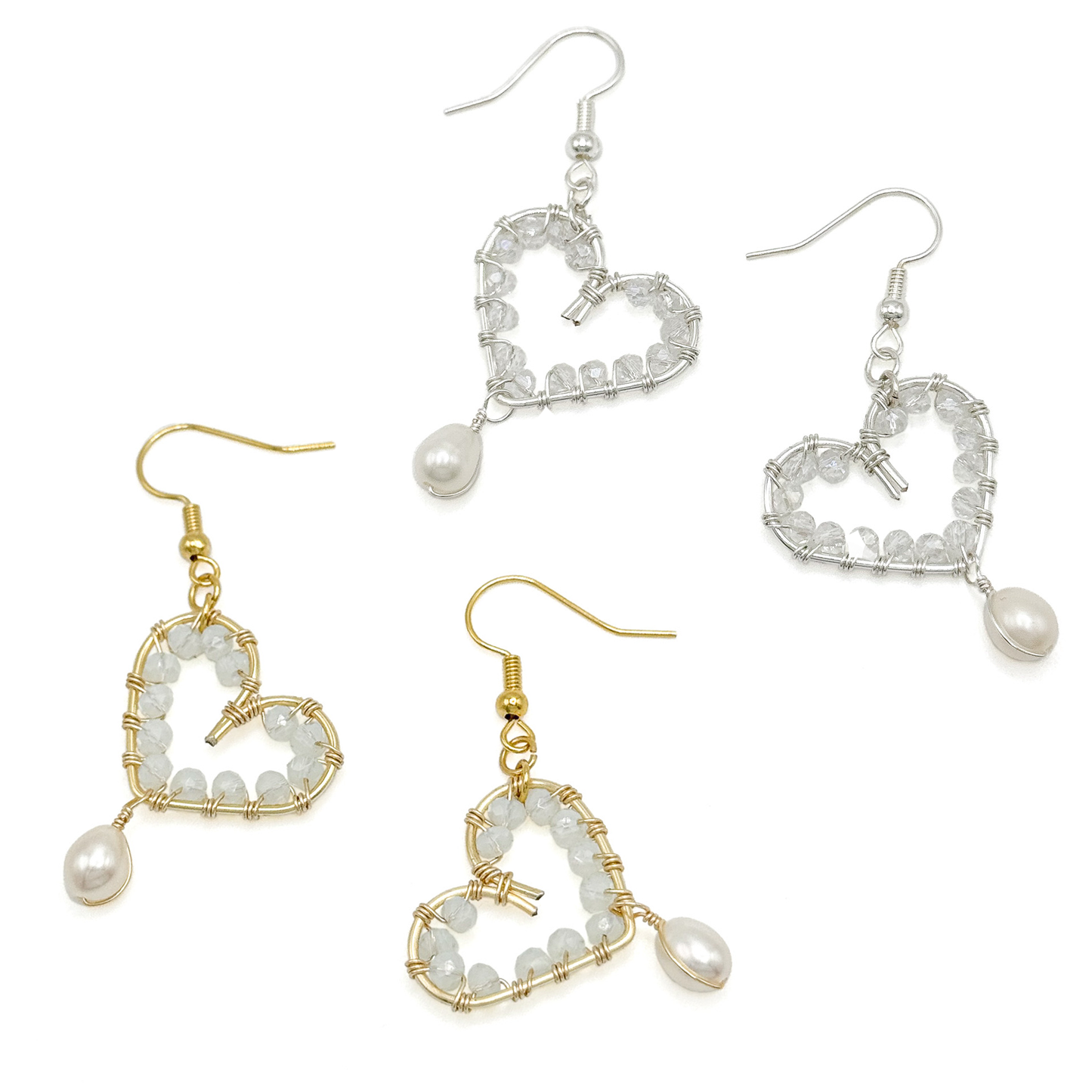 Pearl silver gold heart earrings