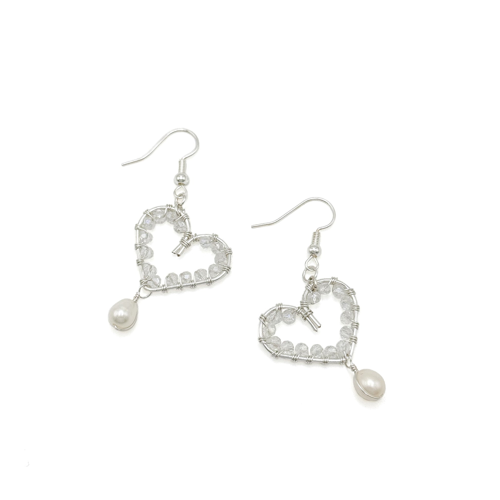 Pearl silver heart Valentine earrings