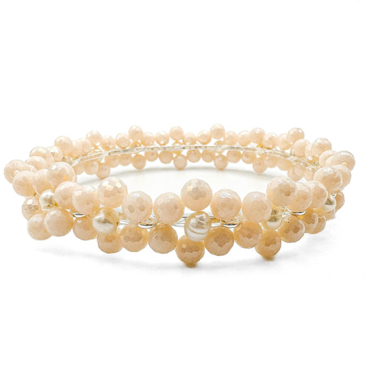 Peach pearl flower silver bracelet