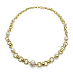 Trendy gold twisted rope chain necklace with freshwater pearl stations