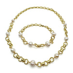 Gold twisted rope chain bracelet and necklace with freshwater pearl stations