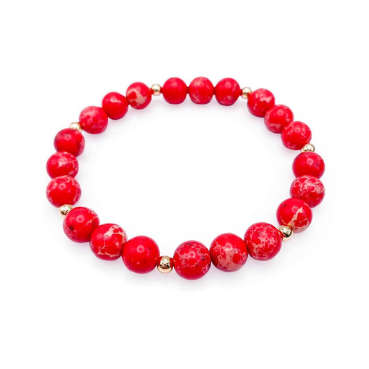 Red jasper gold stretch bracelet