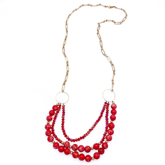 Red jasper gold multi-strand necklace