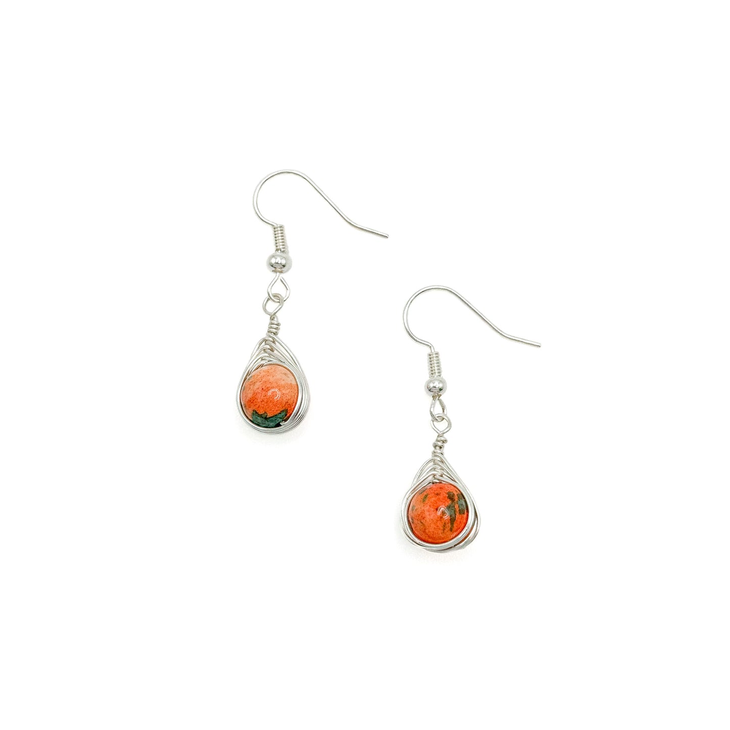 Orange blue jasper silver earrings