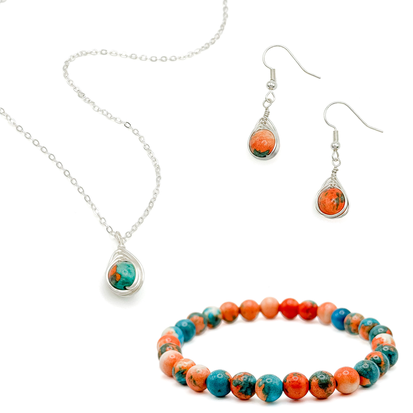 Orange blue jasper silver jewelry