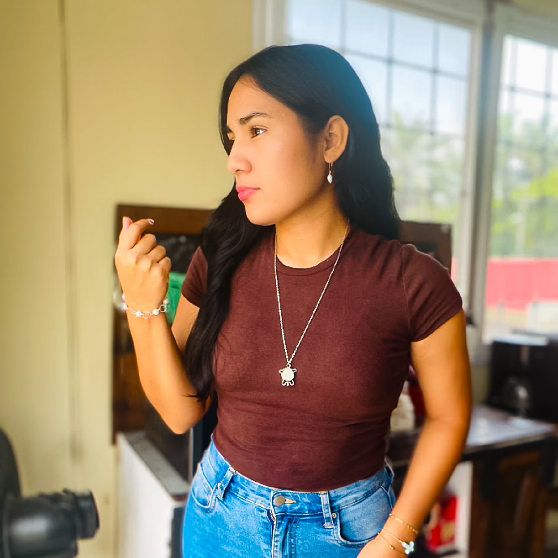 Mother of pearl silver turtle jewelry