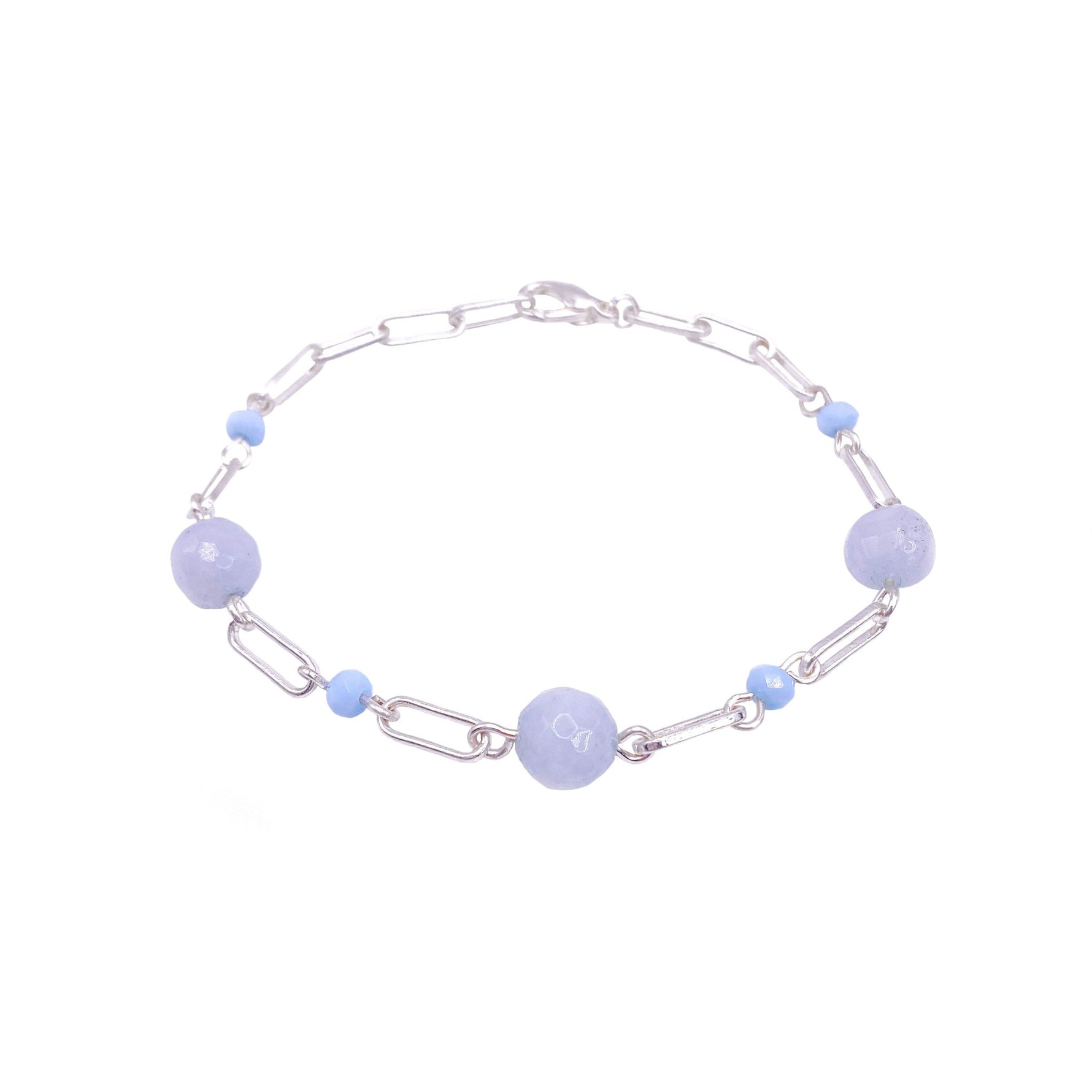 Blue opal silver paperclip bracelet