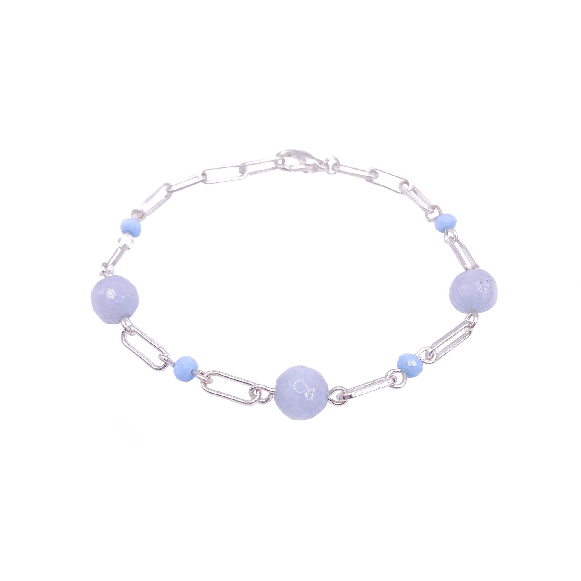 Blue opal silver paperclip bracelet