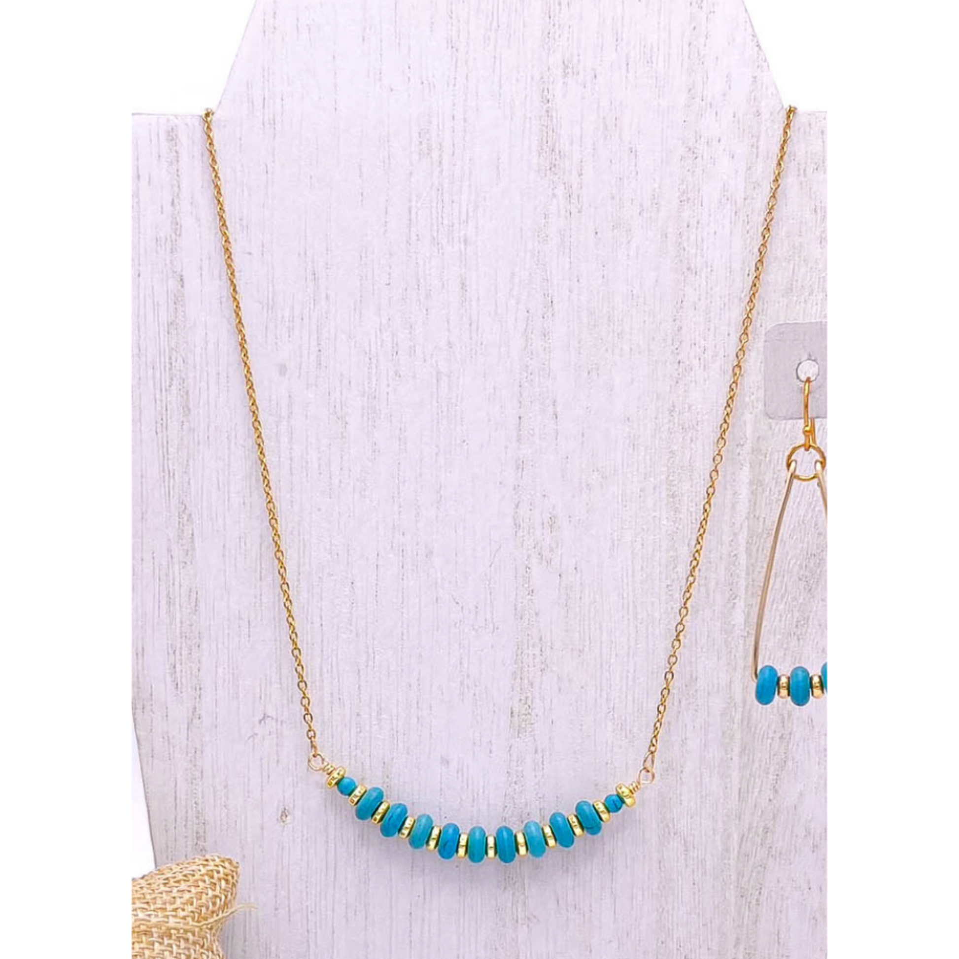 Turquoise gold bar necklace