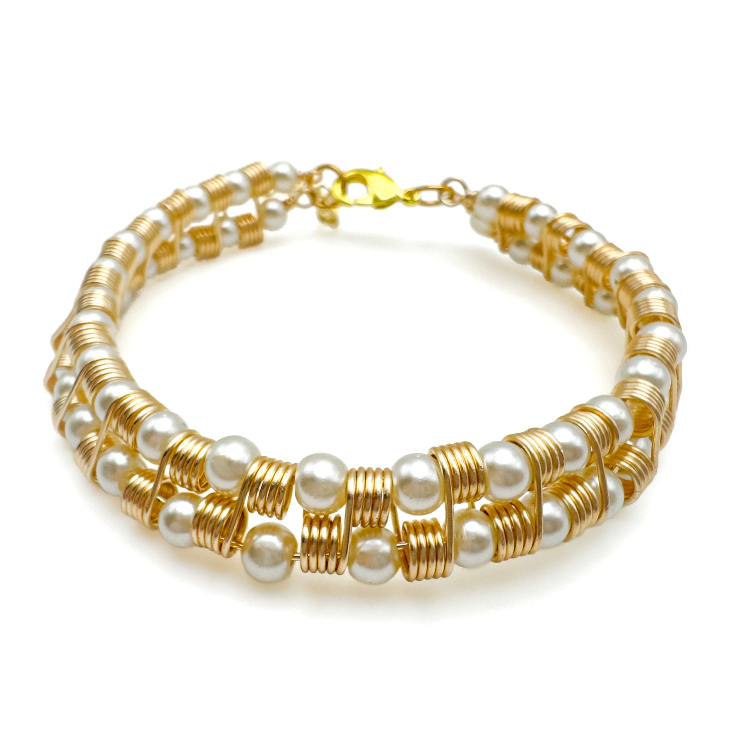 Trellis gold and pearl cuff bracelet