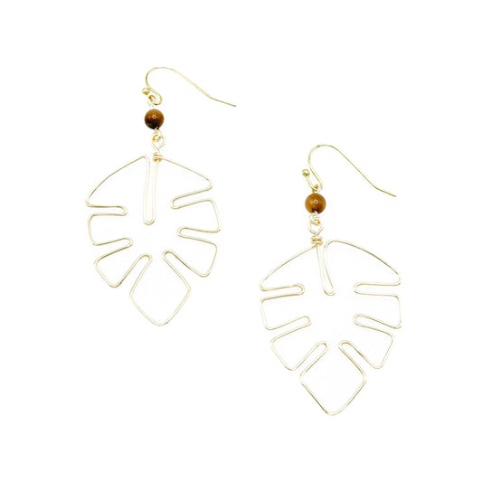 Brown fall gold leaf earrings