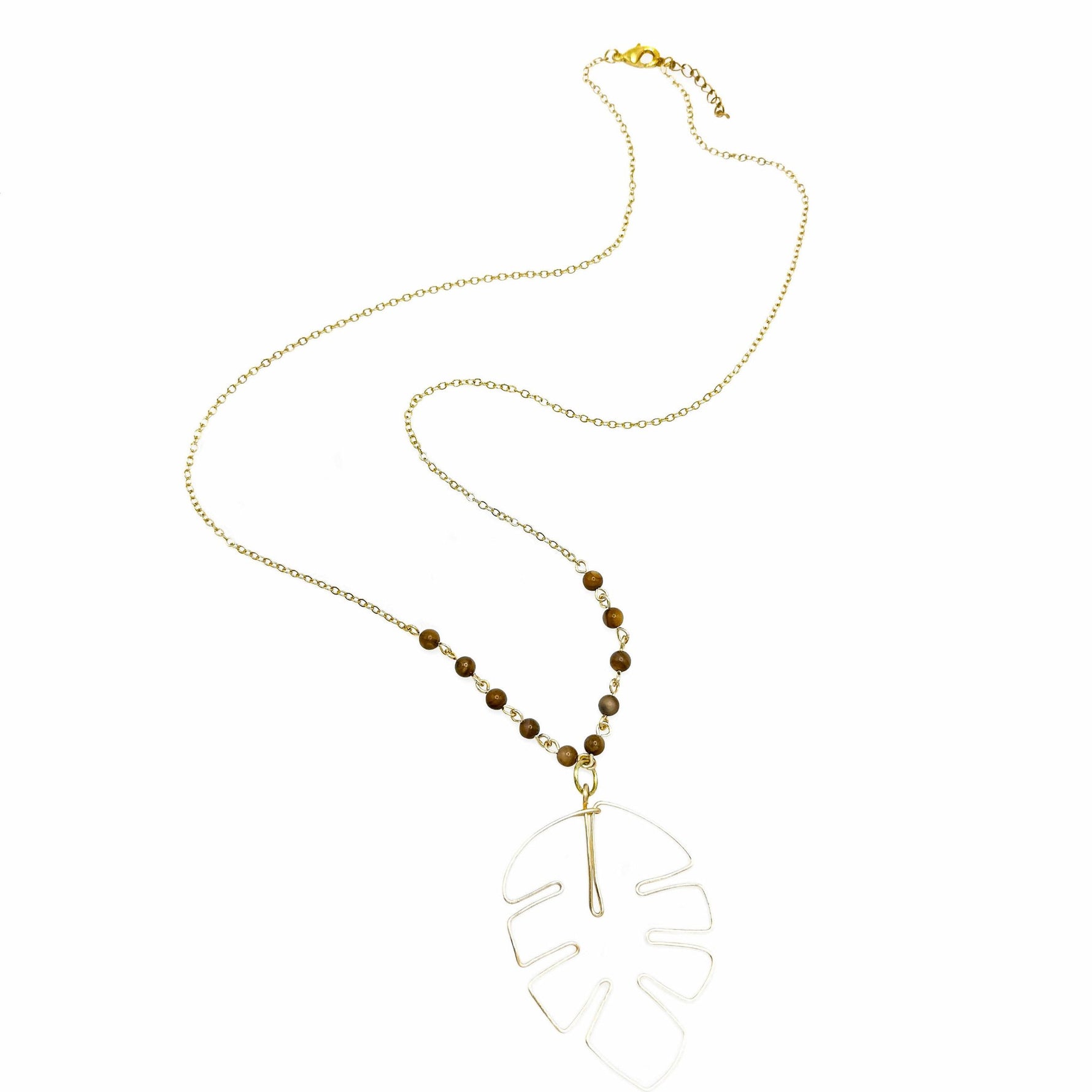 Fall brown gold leaf necklace