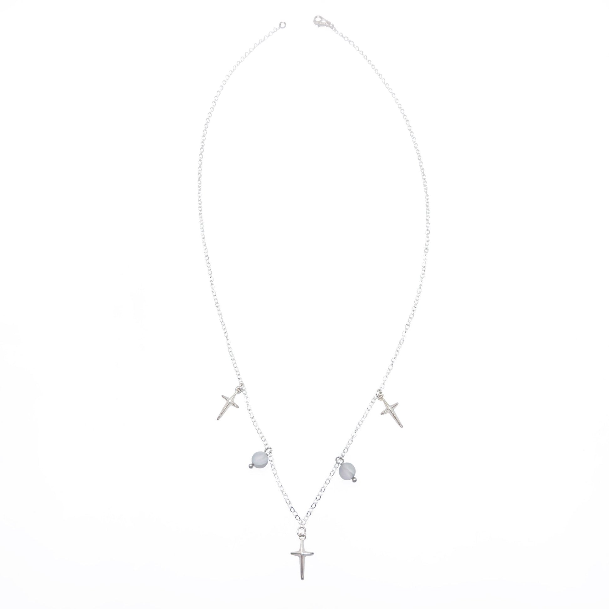 Grey moonstone silver cross necklace