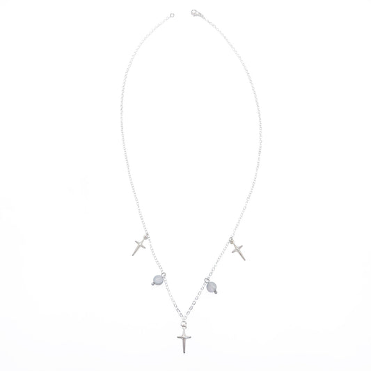 Grey moonstone silver cross necklace