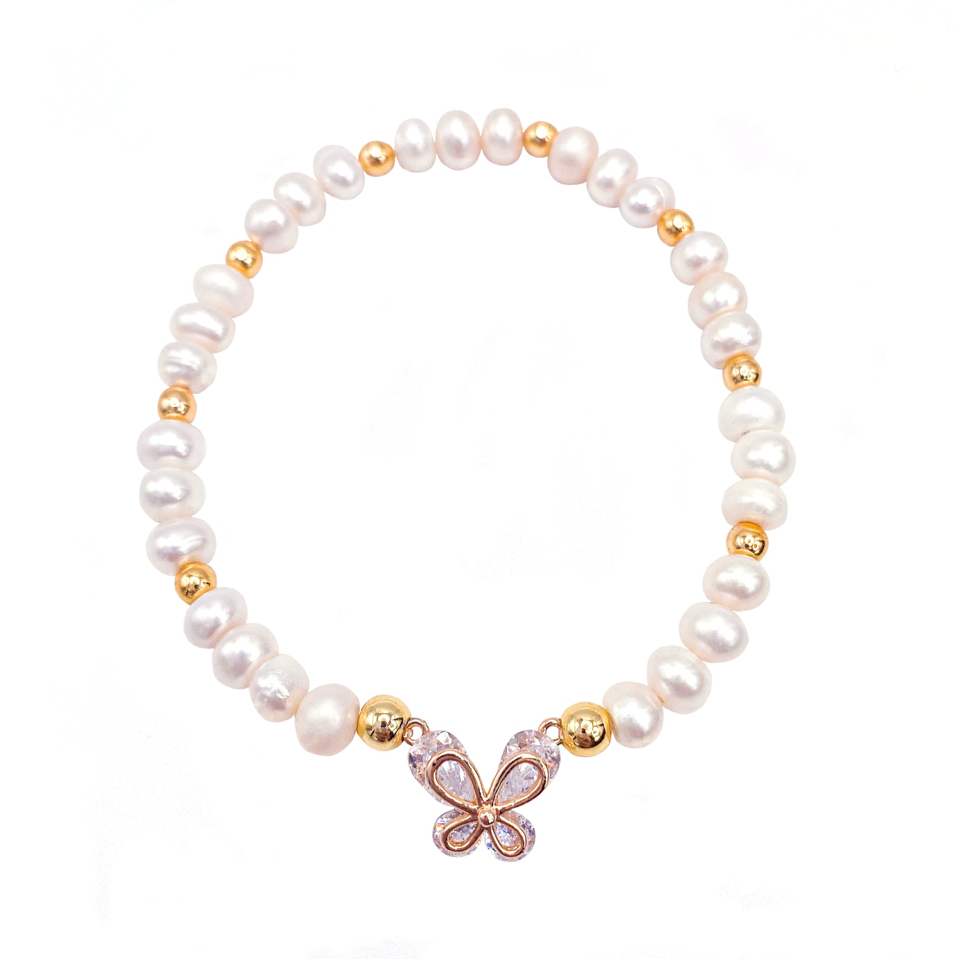 Pearl gold butterfly child bracelet