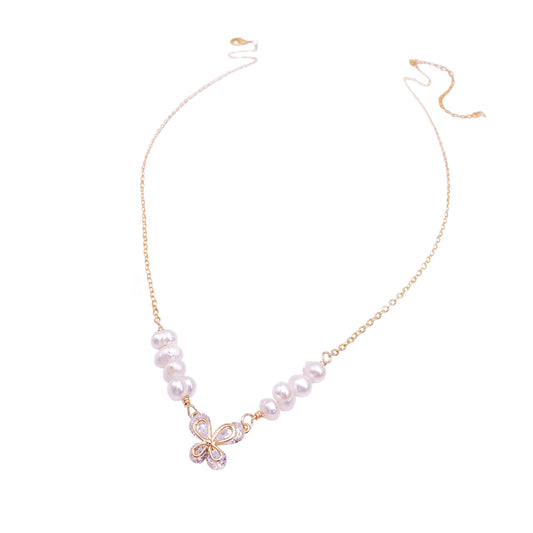 Gold pearl butterfly dainty necklace