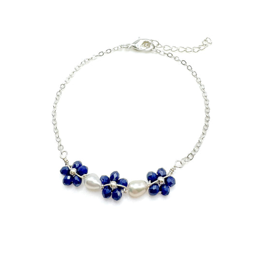 Blue flower pearl silver bracelet