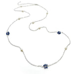 Blue flower pearl silver necklace