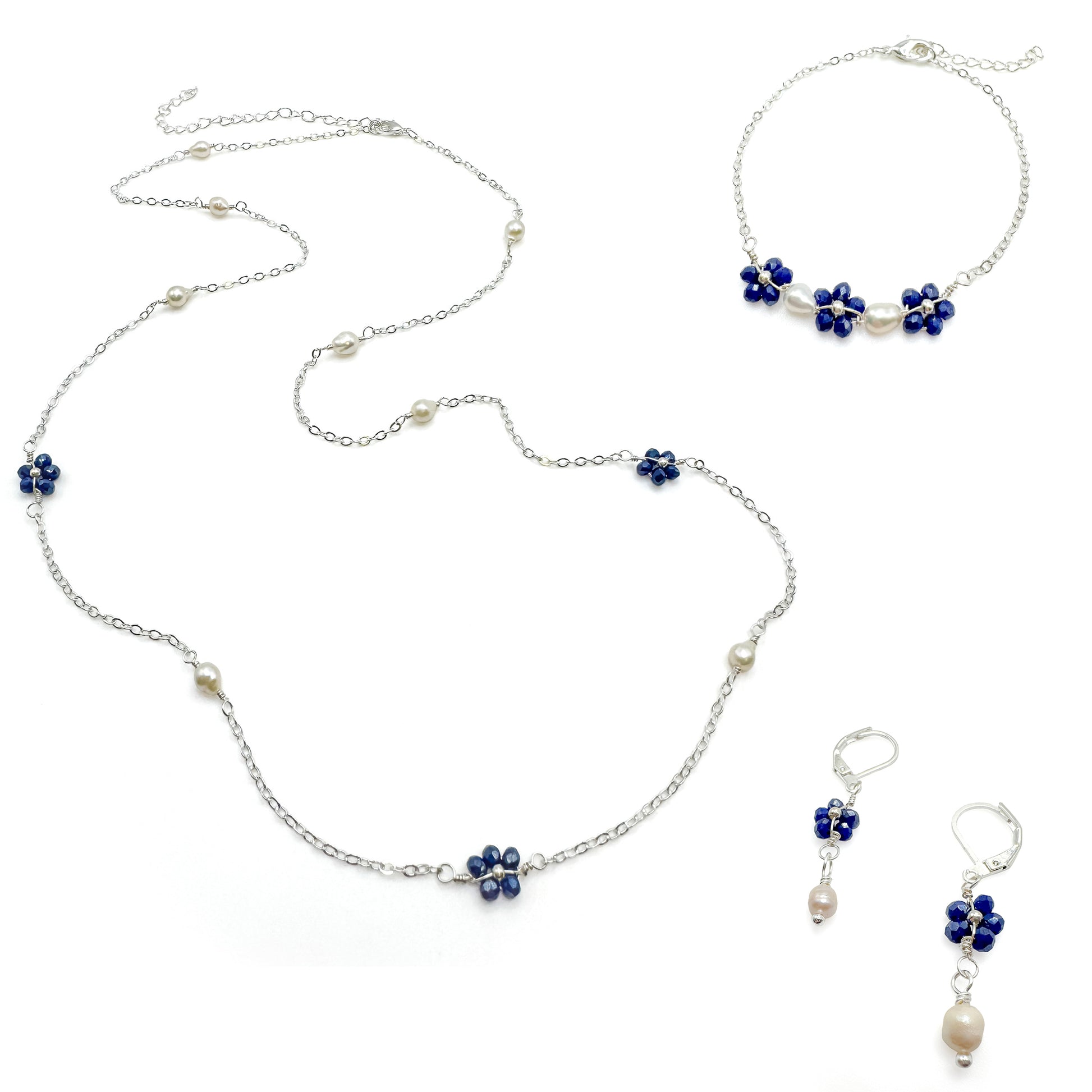Blue flower pearl silver jewelry