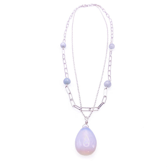 Blue opal silver multi-strand necklace